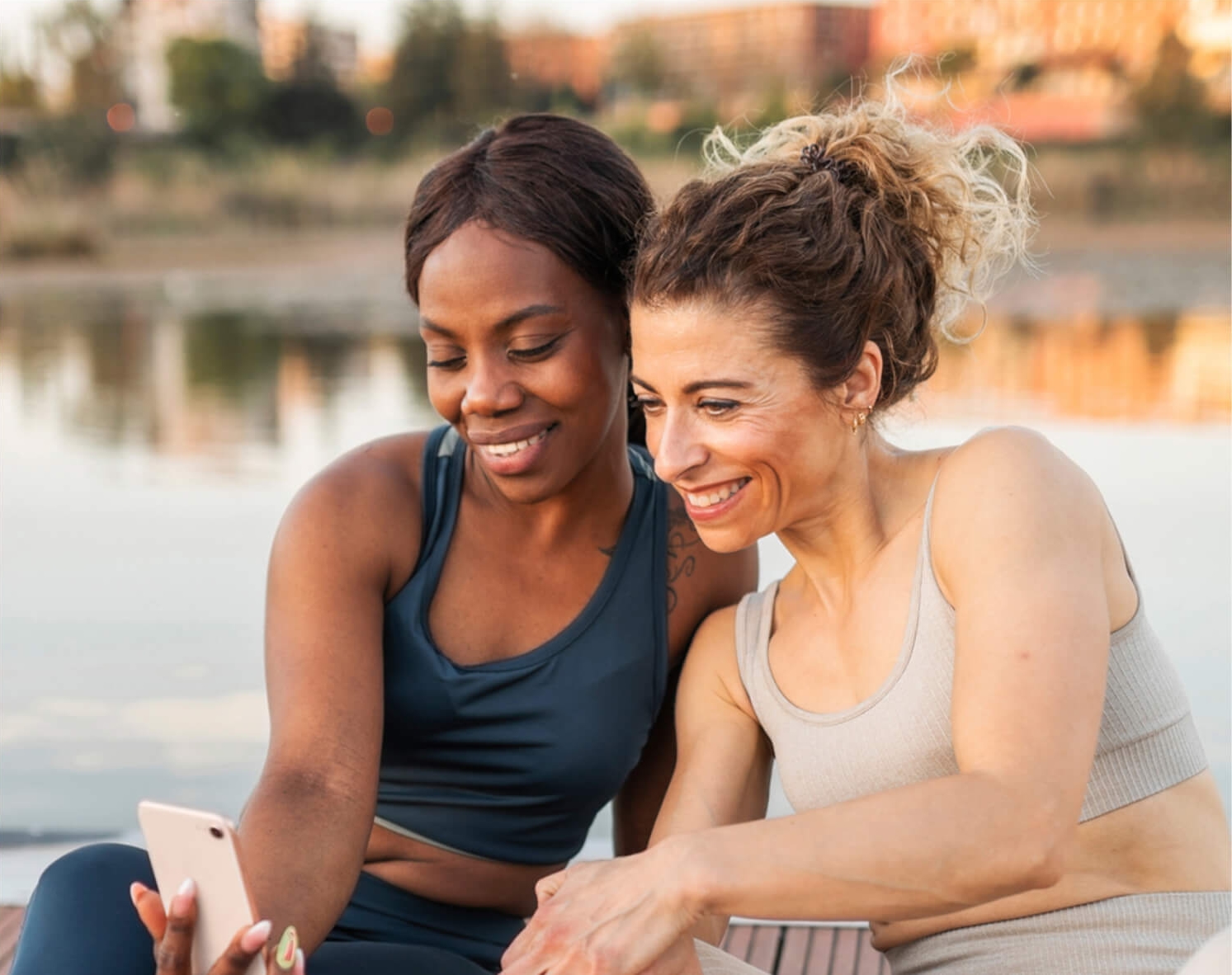 Women happy with smartphone